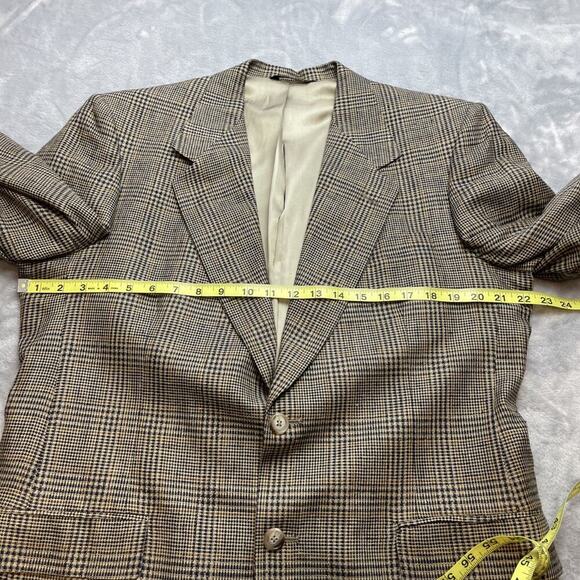 Allyn Saint George 100% Silk Blazer Jacket Mens 42R Tan Black Houndstooth Plaid - Picture 11 of 15